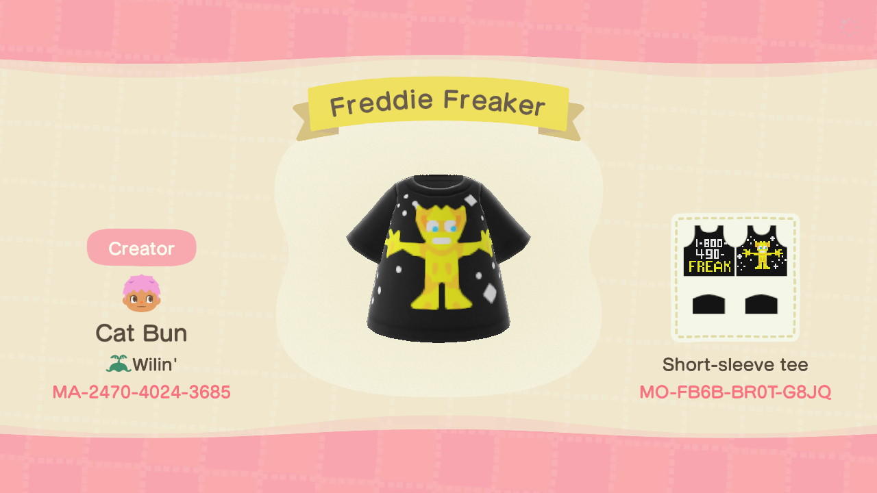 Animal Crossing Design Code: MO-FB6B-BR0T-G8JQ Freddie Freaker