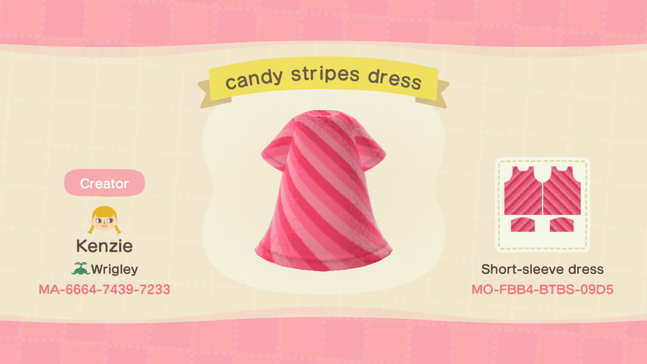 Animal Crossing Design Code: MO-FBB4-BTBS-09D5 candy stripes dress