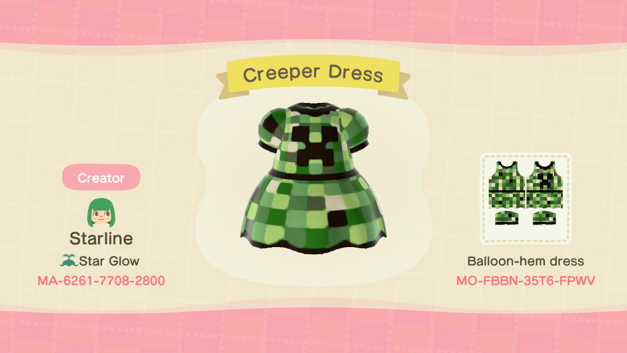 Animal Crossing Design Code: MO-FBBN-35T6-FPWV Creeper Dress (2)