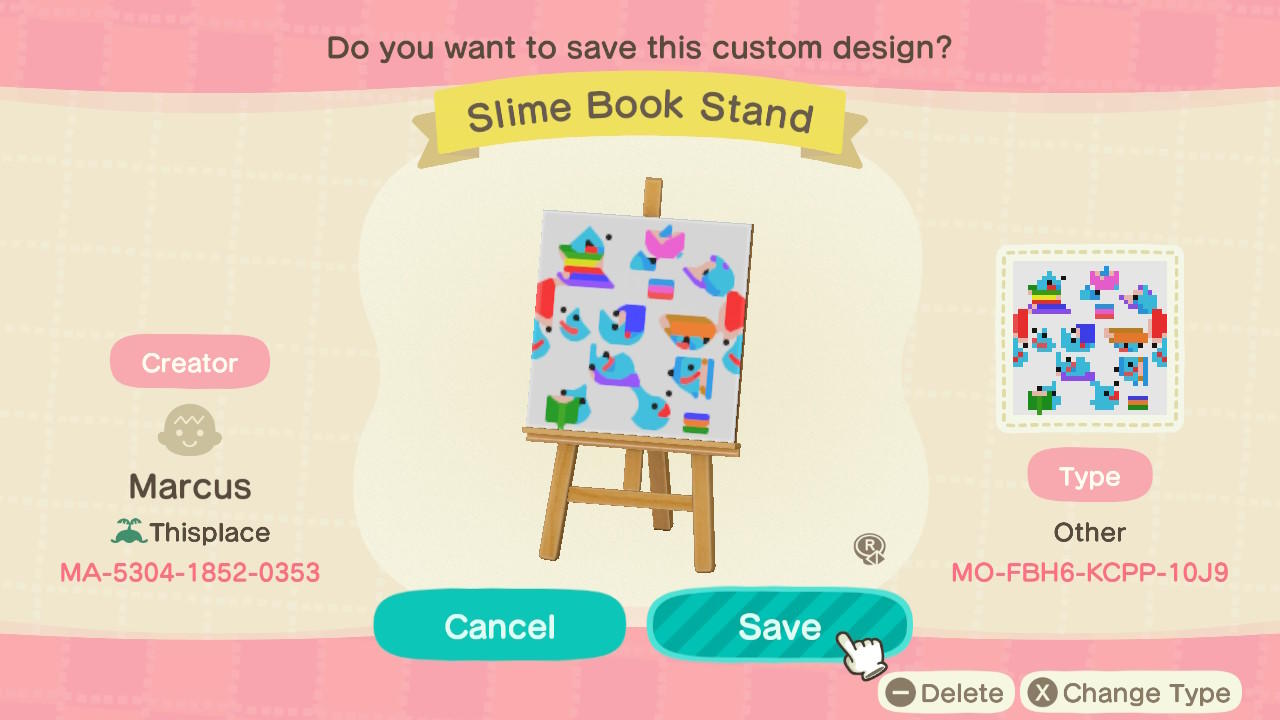 Animal Crossing Design Code: MO-FBH6-KCPP-10J9 Slime Book Stand