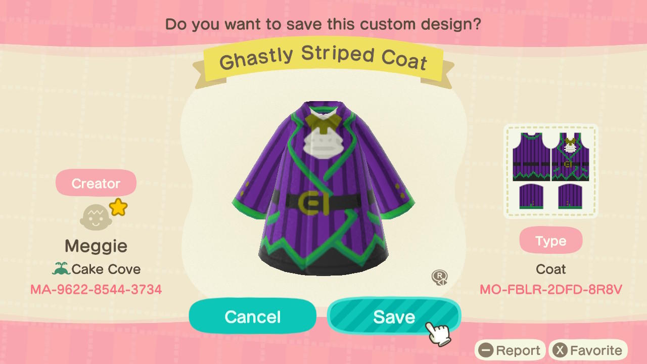 Animal Crossing Design Code: MO-FBLR-2DFD-8R8V Ghastly Striped Coat