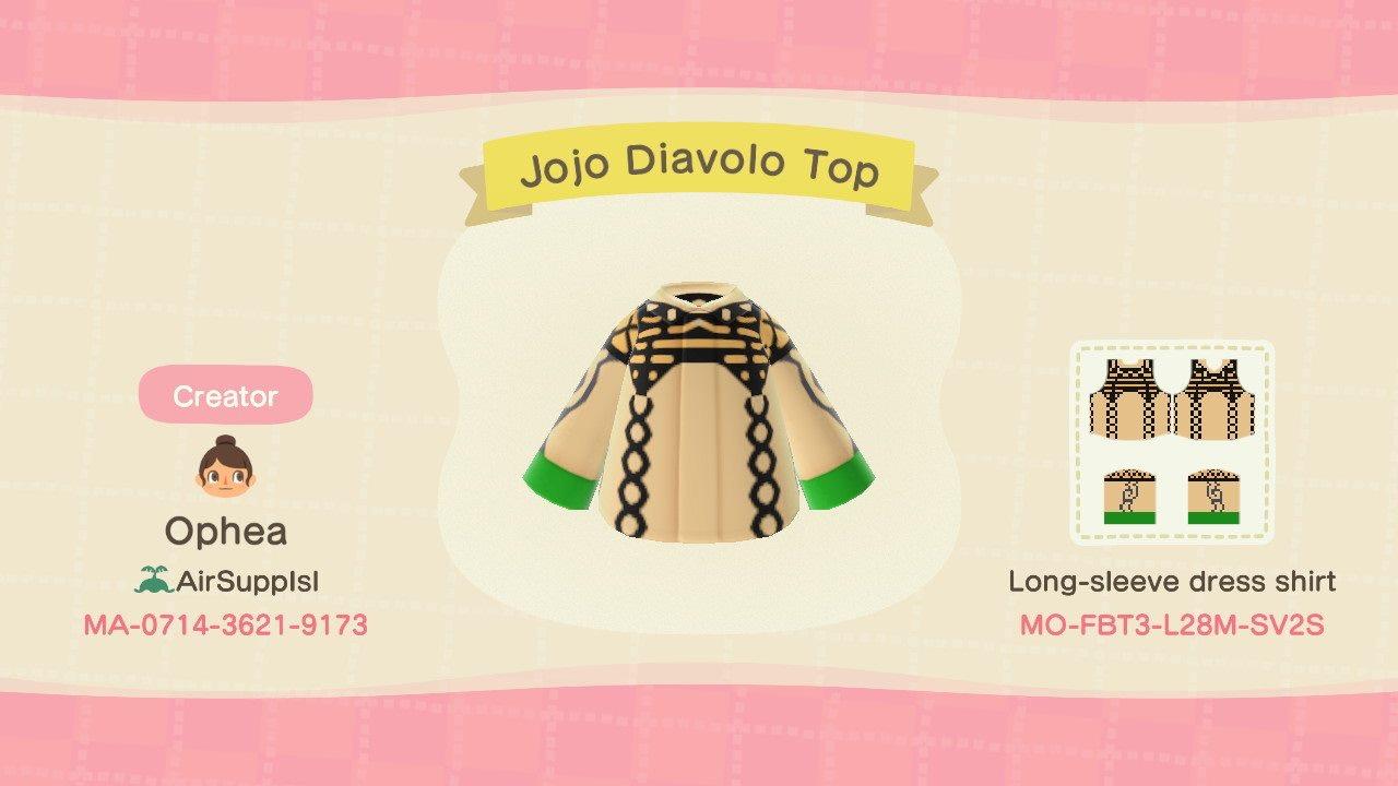 Animal Crossing Design Code: MO-FBT3-L28M-SV2S Jojo Diavolo Top
