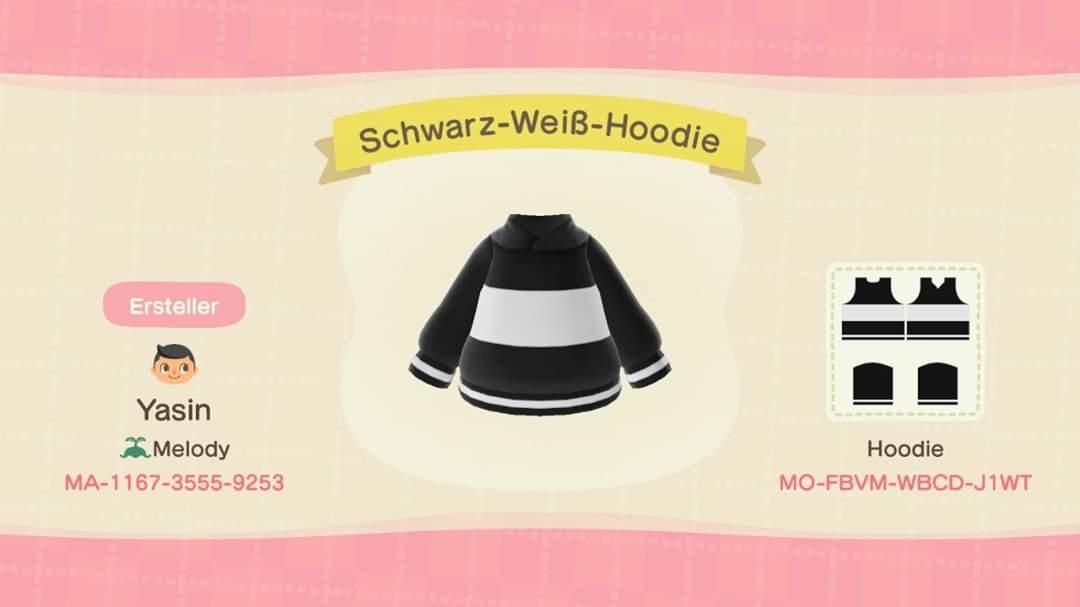Animal Crossing Design Code: MO-FBVM-WBCD-J1WT Black & White Hoodie