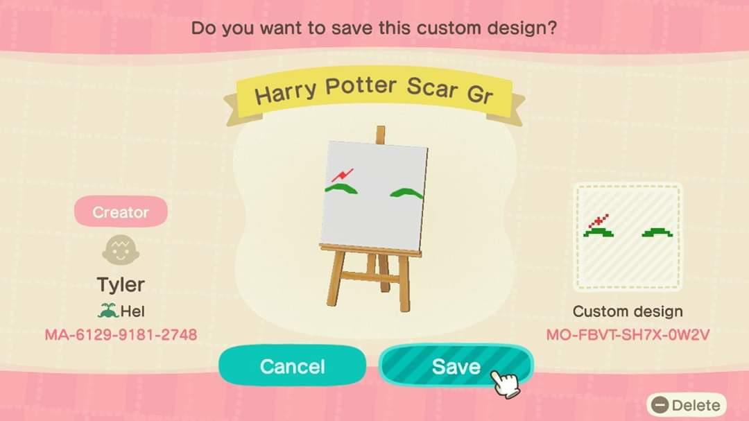 Animal Crossing Design Code: MO-FBVT-SH7X-0W2V Harry Potter Scar Gr