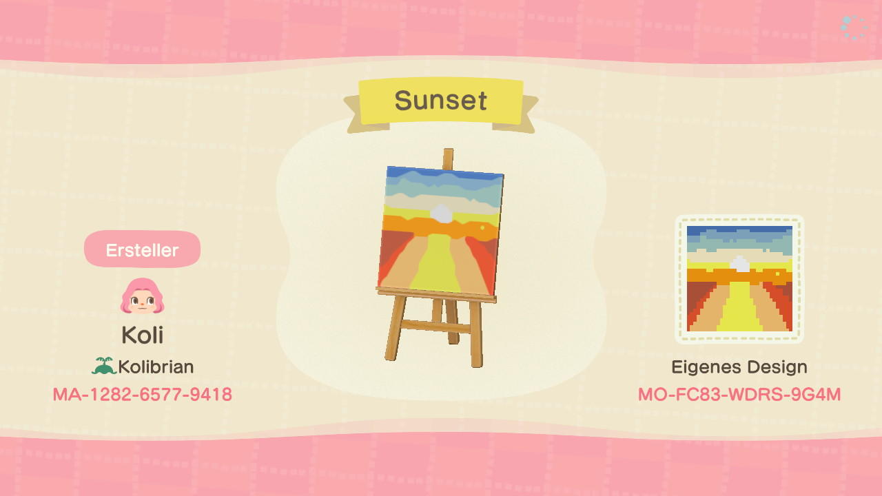 Animal Crossing Design Code: MO-FC83-WDRS-9H4M Sunset