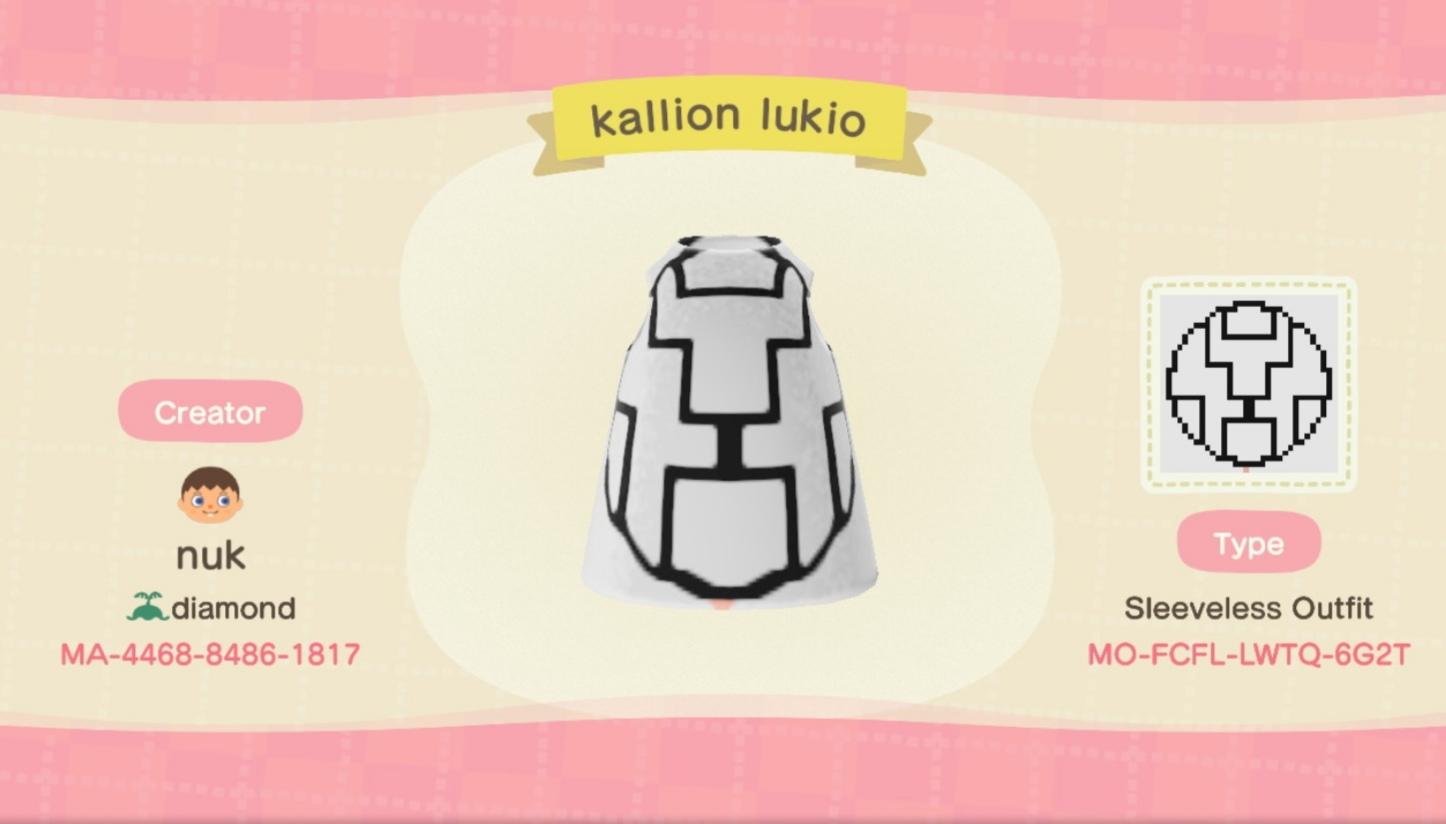 Animal Crossing Design Code: MO-FCFL-LWTQ-6G2T Kallion lukio