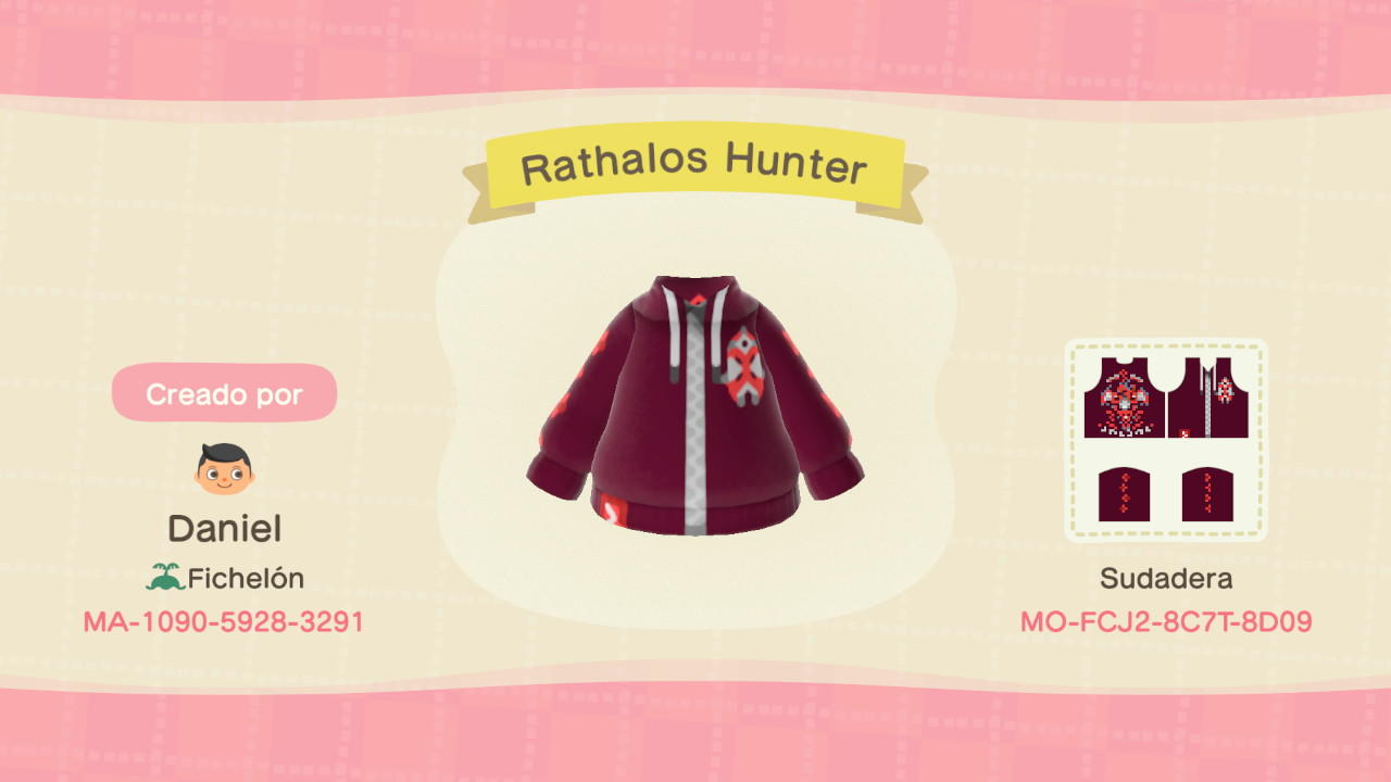 Animal Crossing Design Code: MO-FCJ2-8C7T-8D09 Rathalos Hunter
