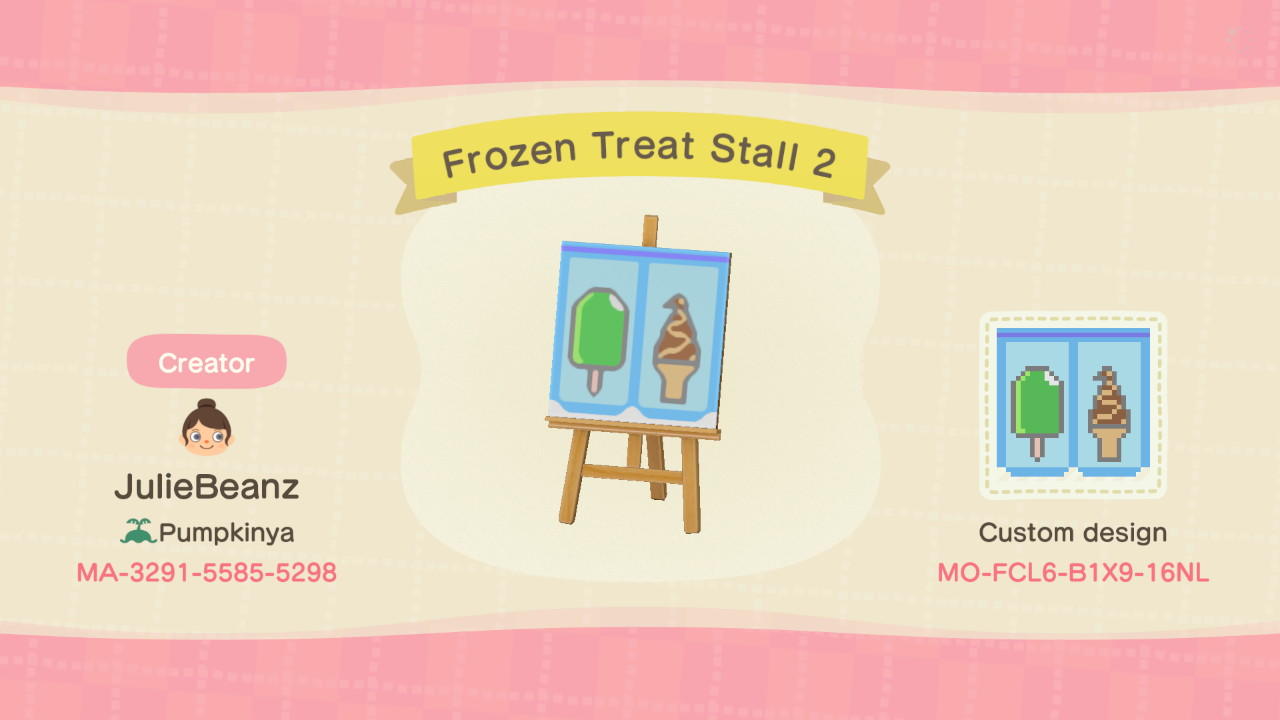 Animal Crossing Design Code: MO-FCL6-B1X9-16NL Frozen Treat Stall 2