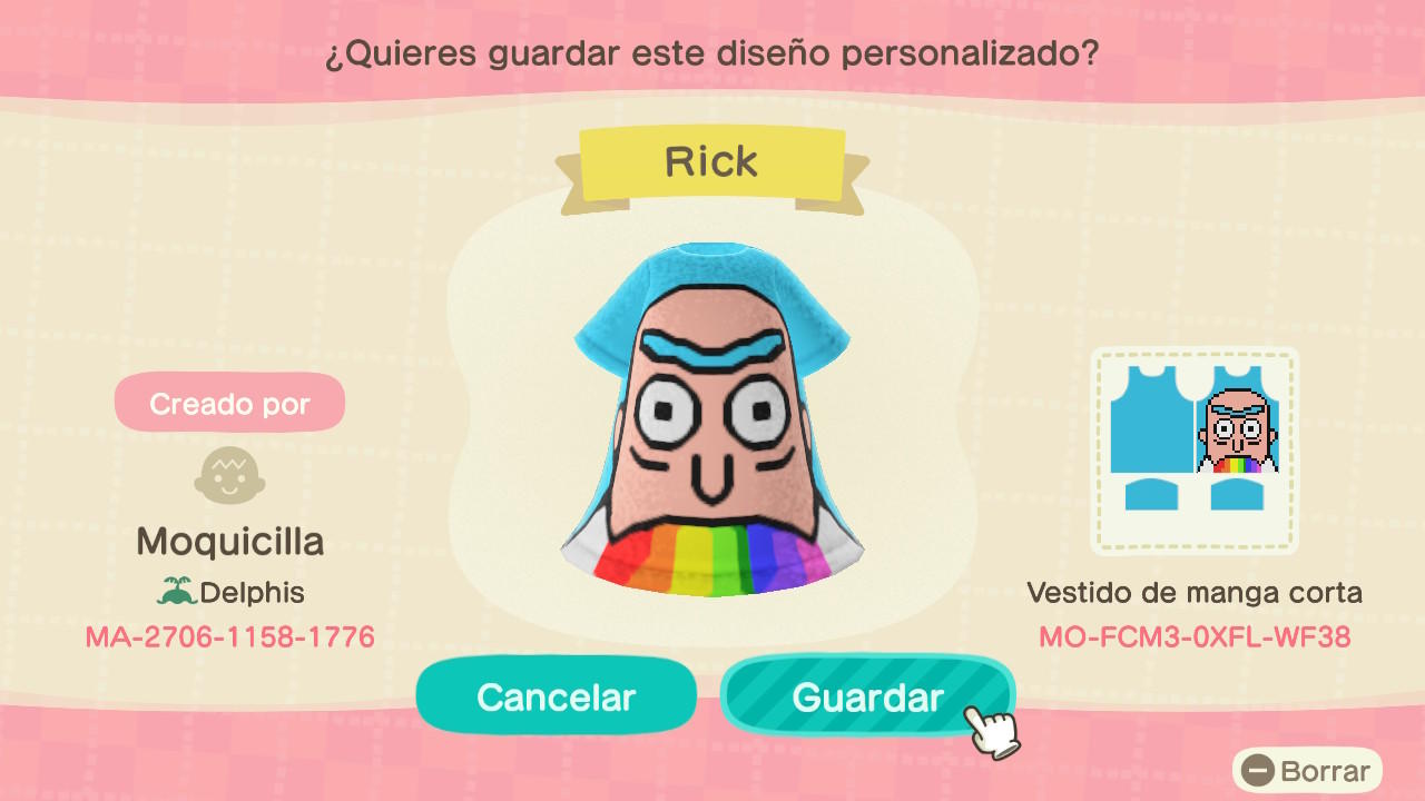 Animal Crossing Design Code: MO-FCM3-0XFL-WF38 Rick
