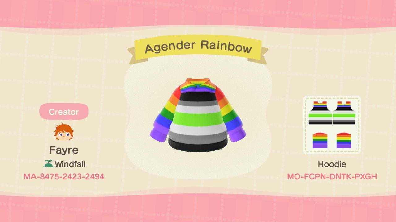 Animal Crossing Design Code: MO-FCPN-DNTK-PXGH Agender Rainbow