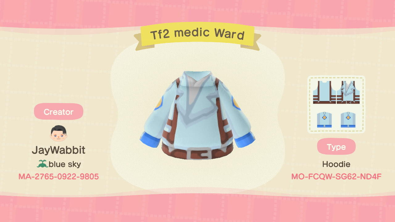 Animal Crossing Design Code: MO-FCQW-SG62-ND4F Tf2 medic (blue