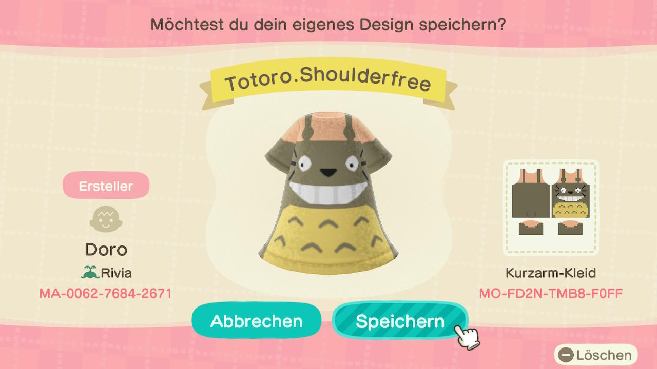 Animal Crossing Design Code: MO-FD2N-TMB8-F0FF Totoro.Shoulderfree