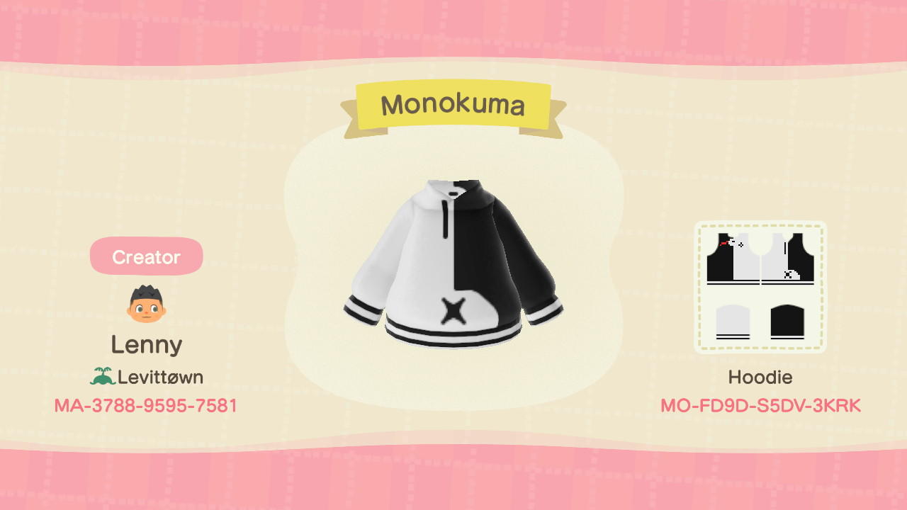 Animal Crossing Design Code: MO-FD9D-S5DV-3KRK Monokuma