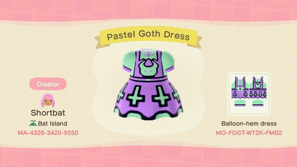 Animal Crossing Design Code: MO-FDGT-WT2K-FMB2 Pastel Goth Dress