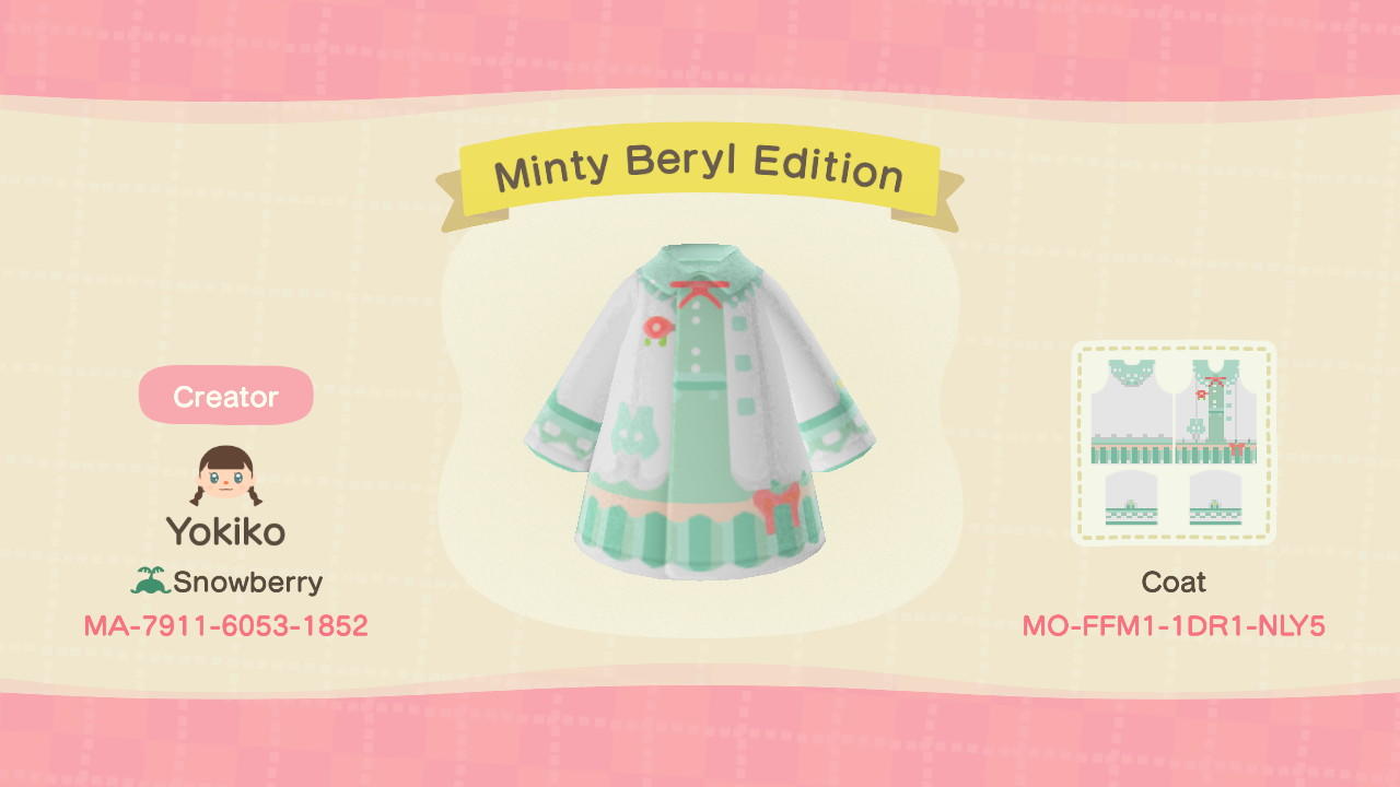 Animal Crossing Design Code: MO-FFM1-1DR1-NLY5 Minty Beryl Edition