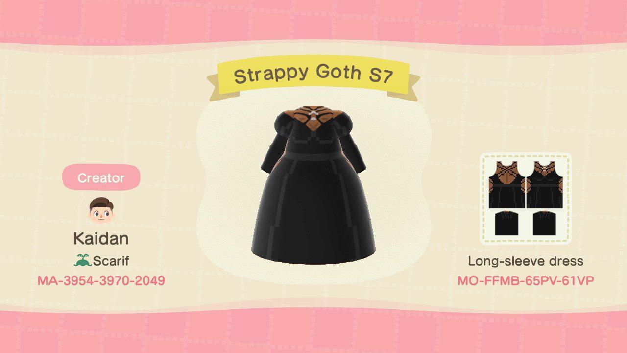 Animal Crossing Design Code: MO-FFMB-65PV-61VP Strappy Goth S7
