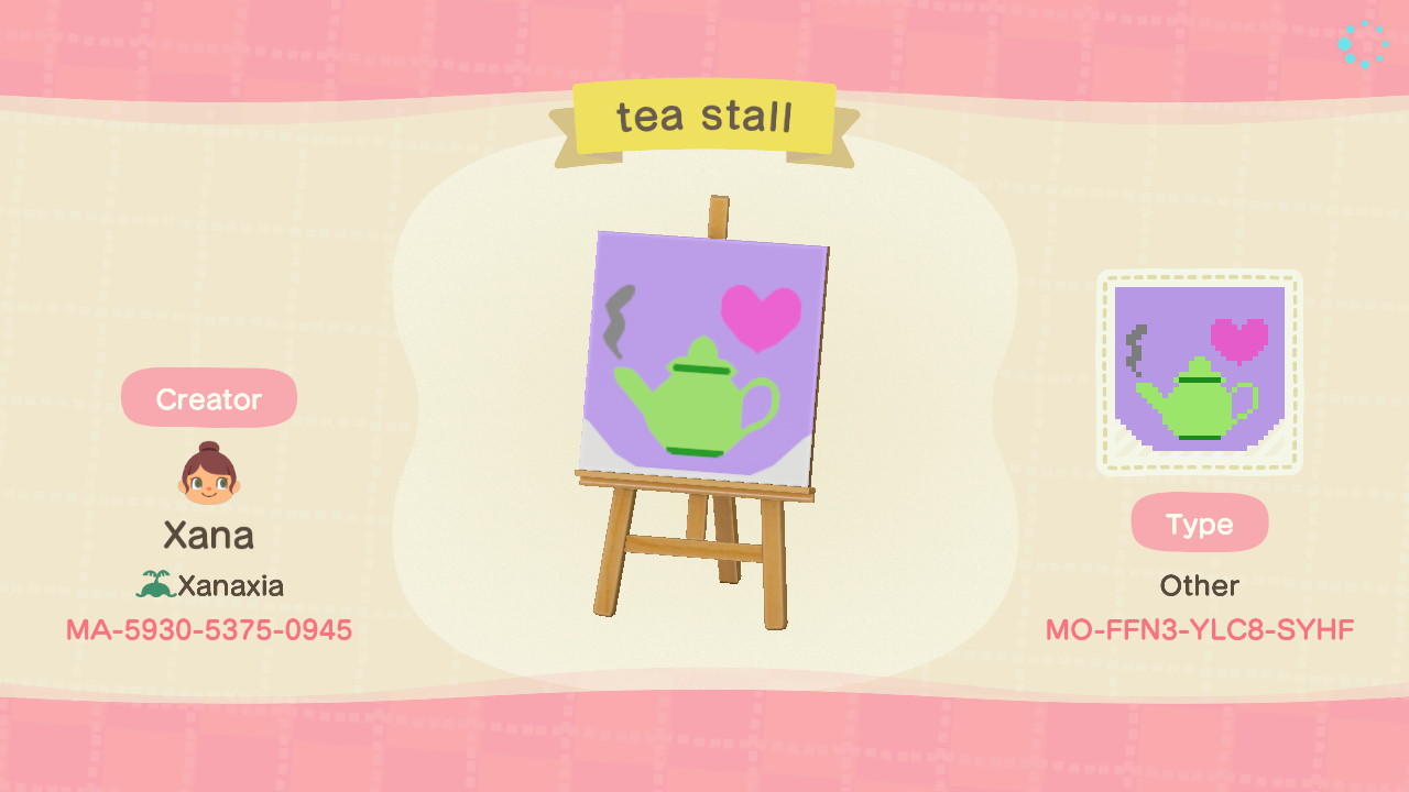 Animal Crossing Design Code: MO-FFN3-YLC8-SYHF tea stall