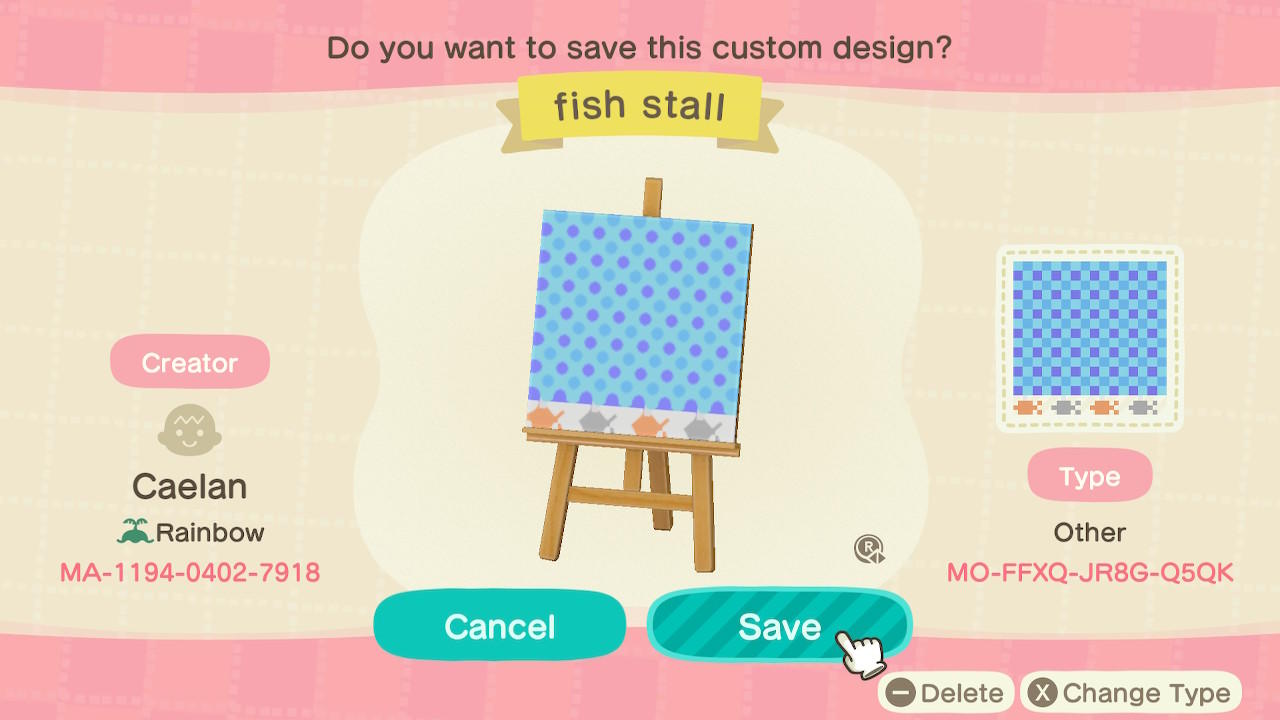 Animal Crossing Design Code: MO-FFXQ-JR8G-Q5QK Fish stall
