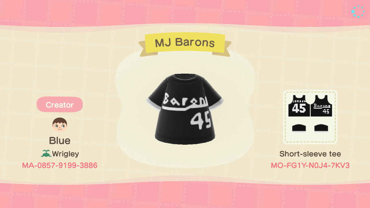 Animal Crossing Design Code: MO-FG1Y-N0J4-7KV3 Jordan Barons Jersey