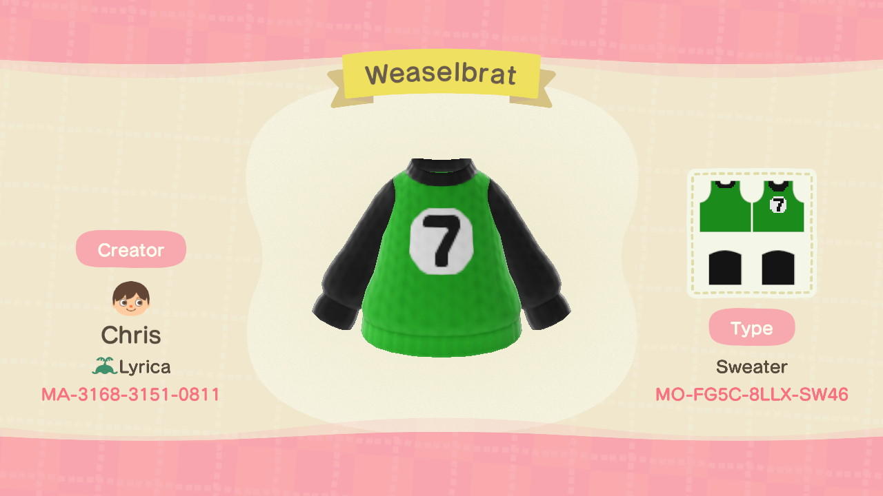 Animal Crossing Design Code: MO-FG5C-8LLX-SW46 Weaselbrat