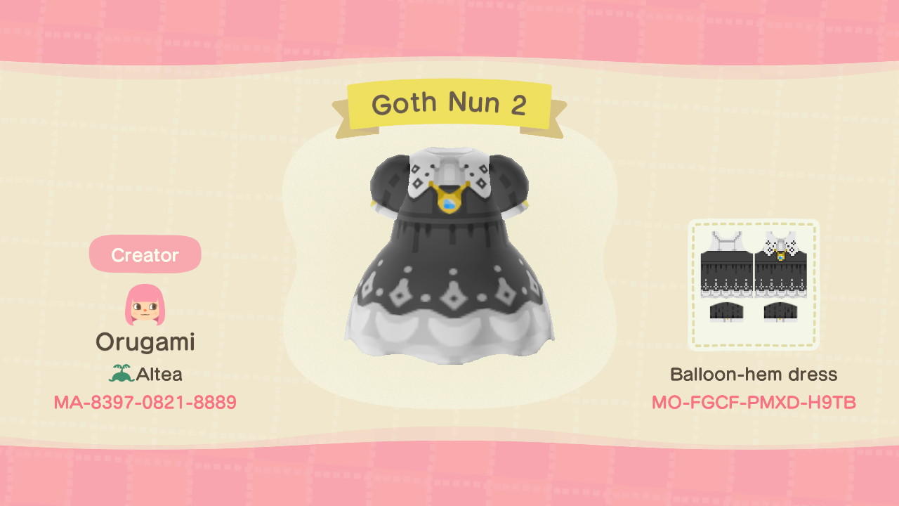 Animal Crossing Design Code: MO-FGCF-PMXD-H9TB Goth Nun 2