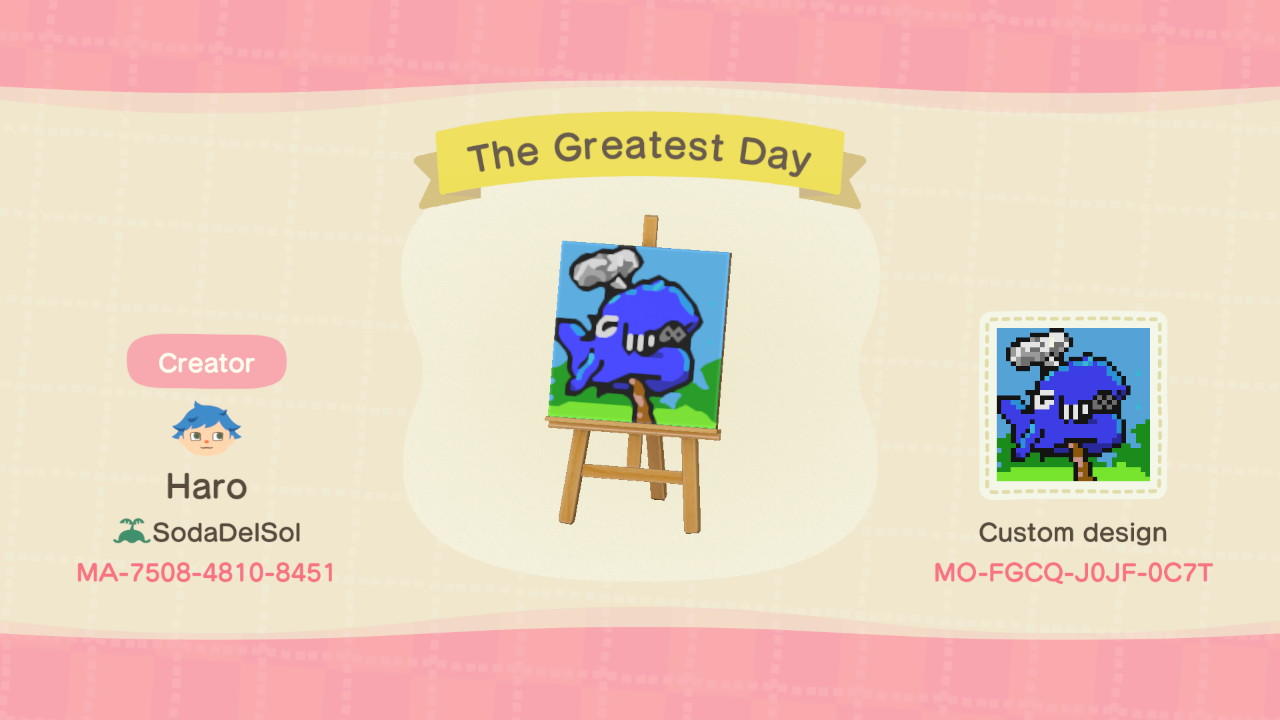 Animal Crossing Design Code: MO-FGCQ-J0JF-0C7T The Greatest Day