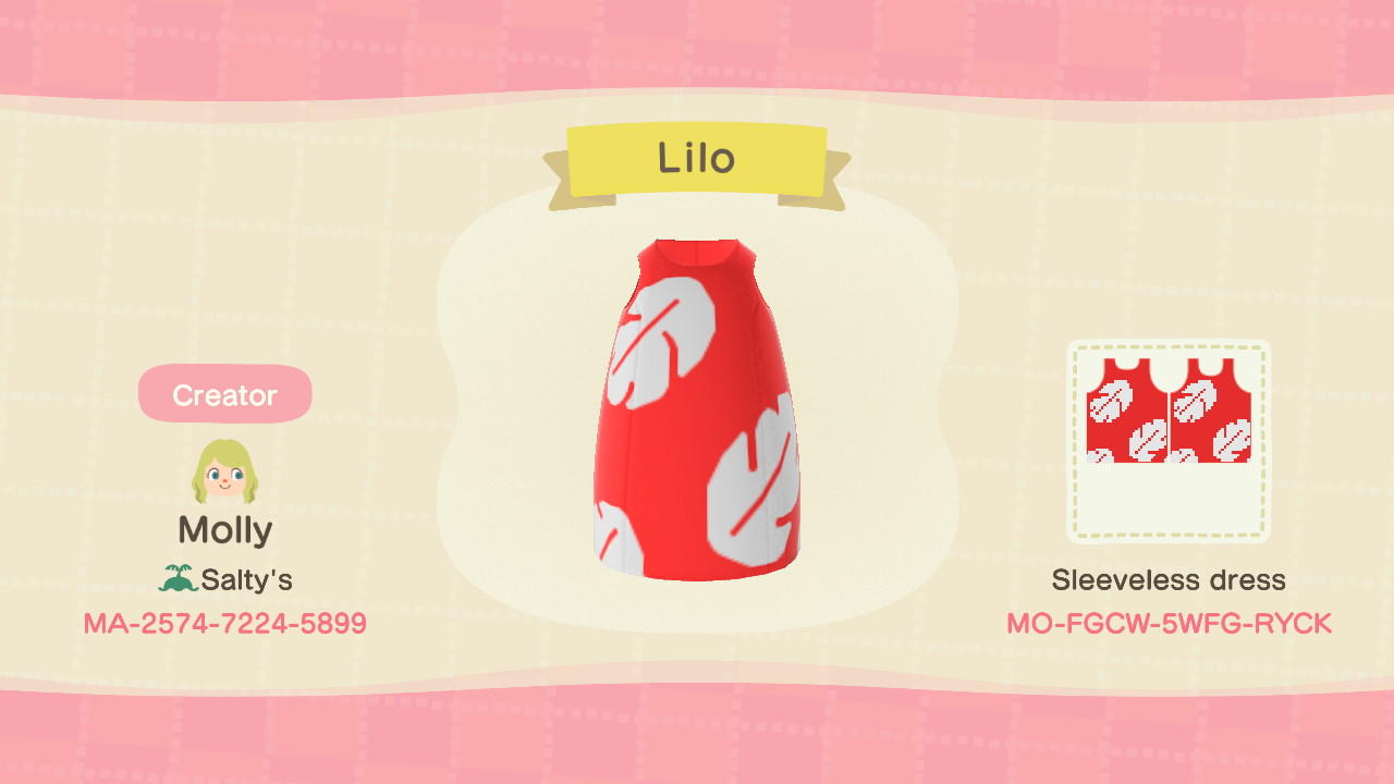Animal Crossing Design Code: MO-FGCW-5WFG-RYCK Lilo Sleeveless