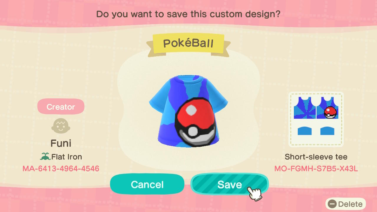 Animal Crossing Design Code: MO-FGMH-S7B5-X43L PokéBall