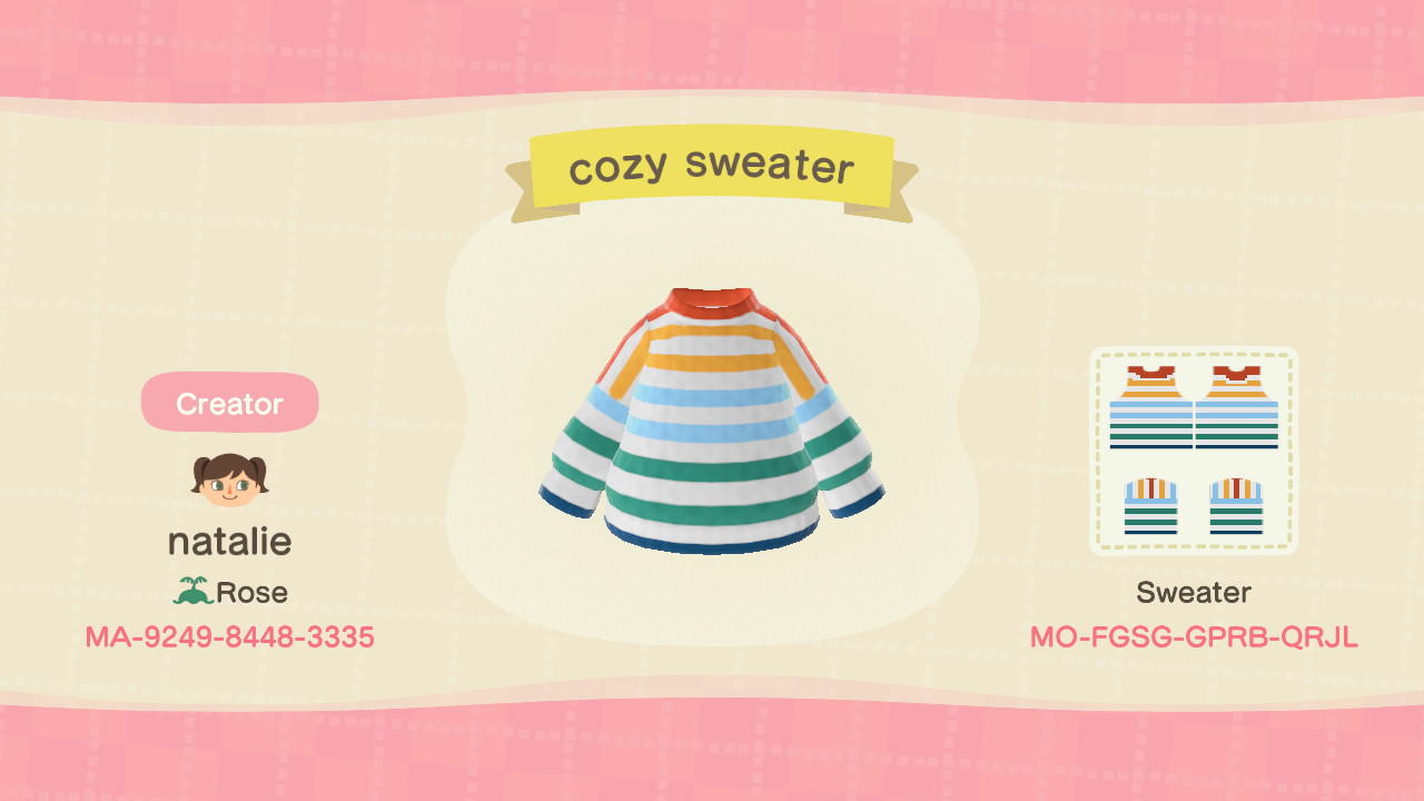 Animal Crossing Design Code: MO-FGSG-GPRB-QRJL cozy sweater