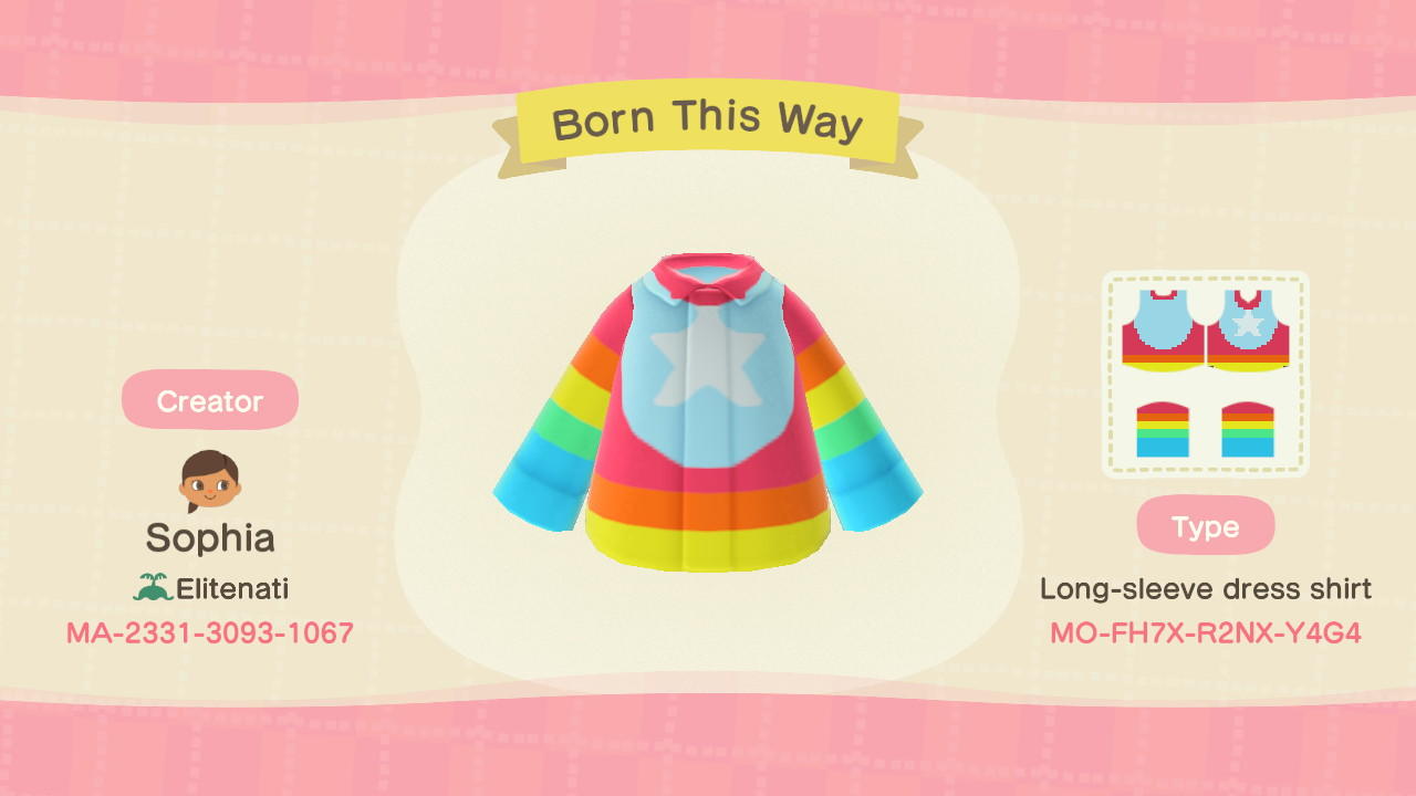Animal Crossing Design Code: MO-FH7X-R2NX-Y4G4 Born This Way