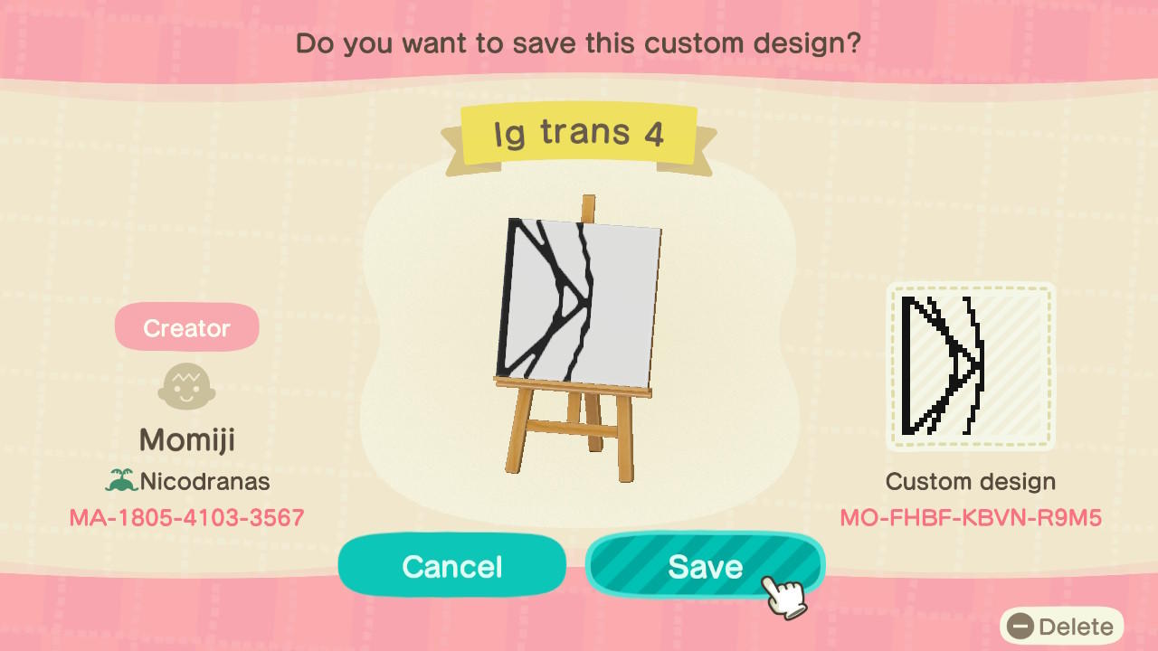 Animal Crossing Design Code: MO-FHBF-KBVN-R9M5 Transmutation 4/8