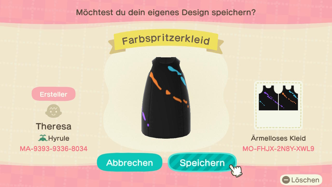 Animal Crossing Design Code: MO-FHJX-2NBY-XWL9 Farbspritzerkleid