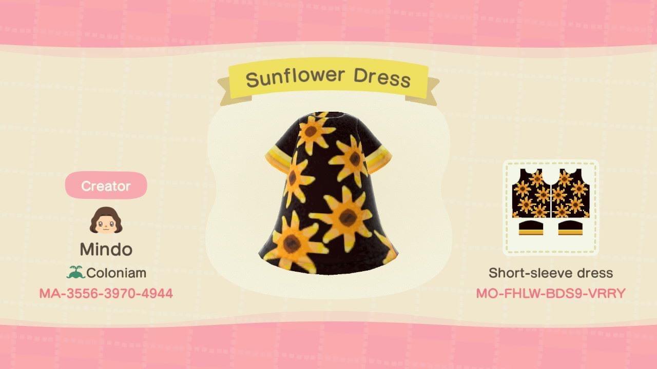 Animal Crossing Design Code: MO-FHLW-BDS9-VRRY Sunflower Dress