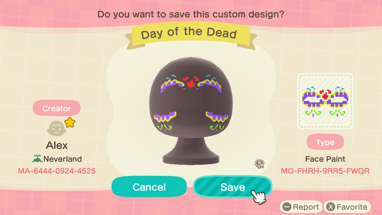 Animal Crossing Design Code: MO-FHRH-9RR5-FWQR Day of the Dead