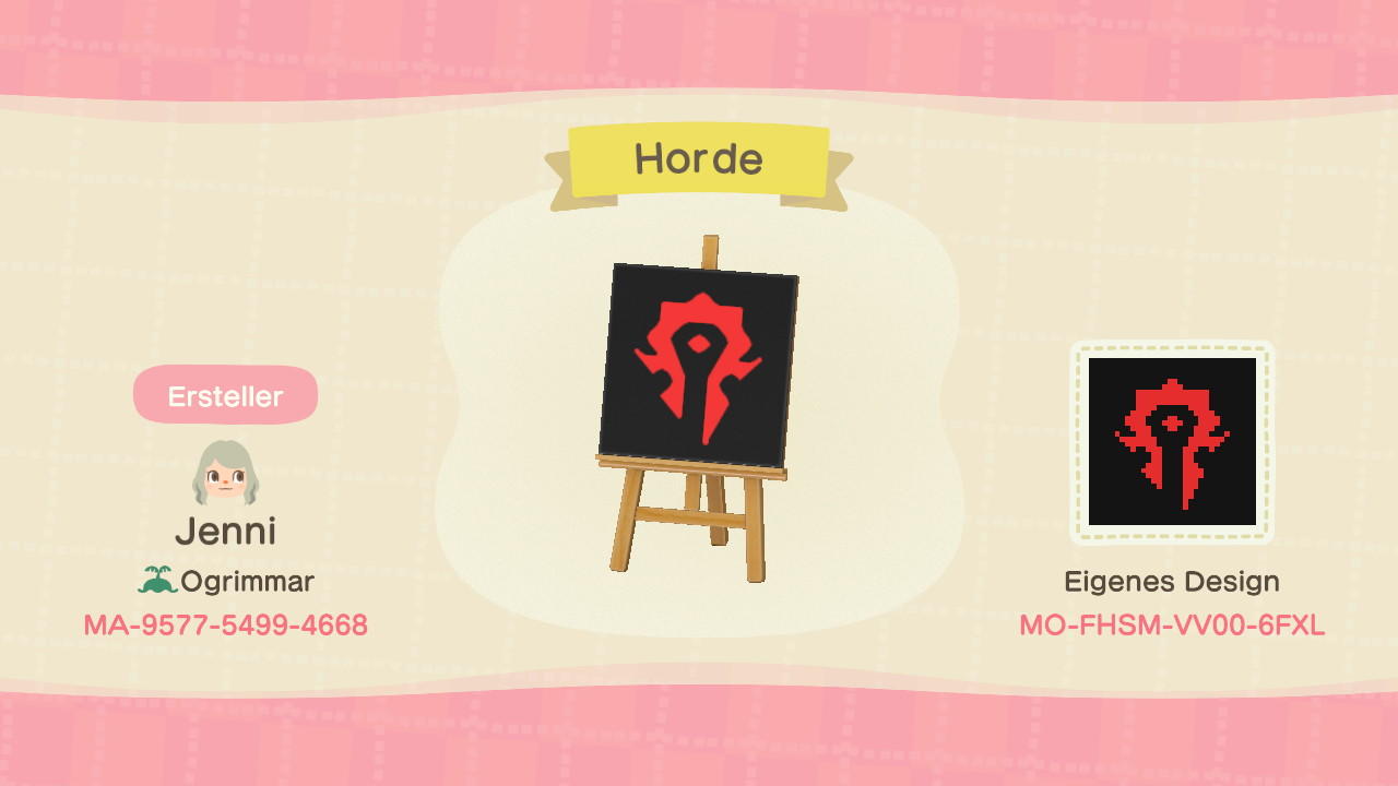Animal Crossing Design Code: MO-FHSM-VV00-6FXL Horde