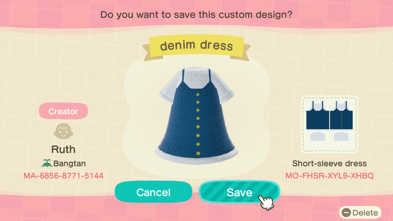 Animal Crossing Design Code: MO-FHSR-XYL9-XHBQ Denim dress