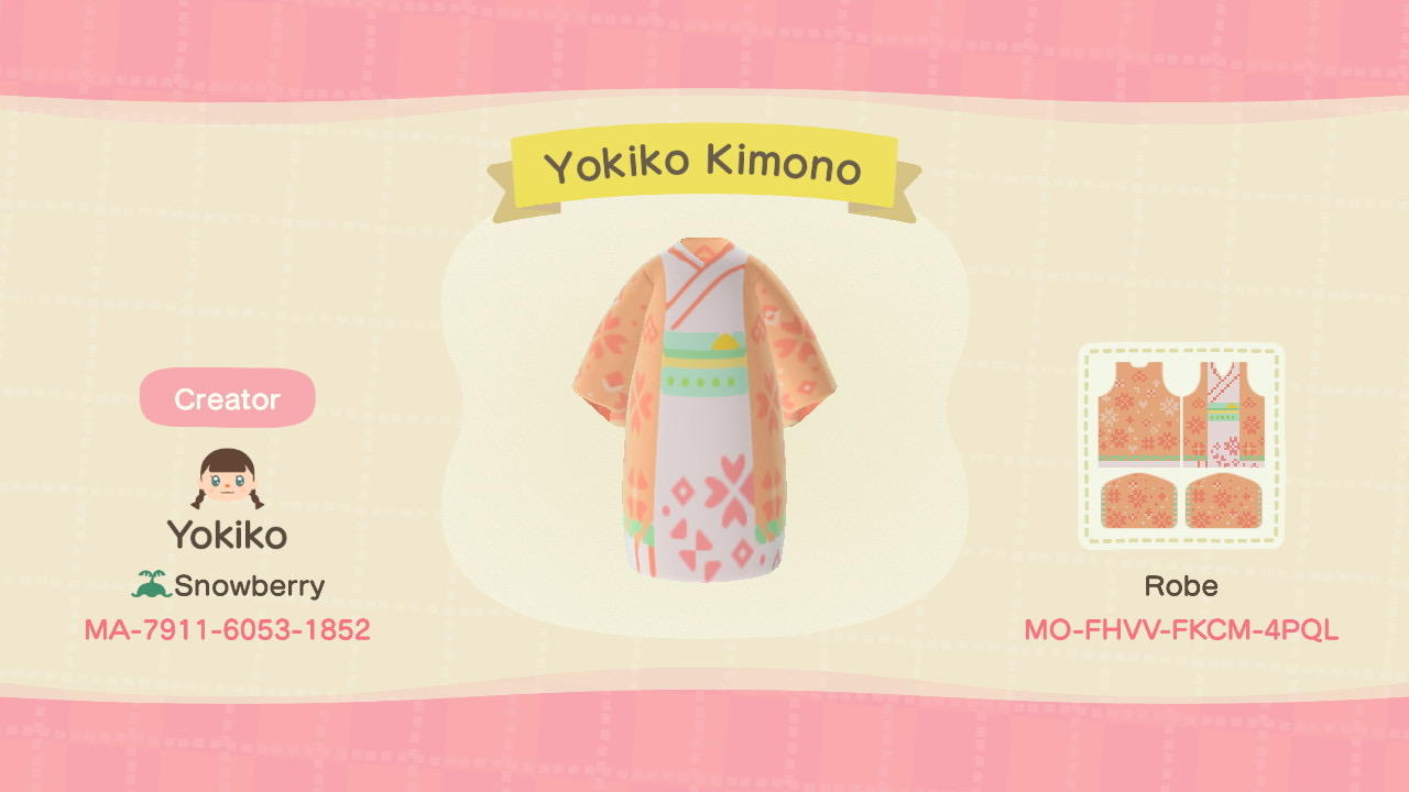 Animal Crossing Design Code: MO-FHVV-FKCM-4PQL Yokiko Kimono