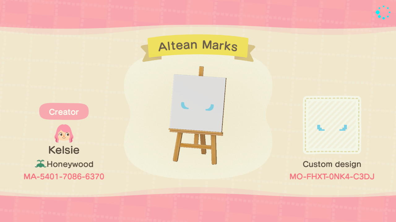Animal Crossing Design Code: MO-FHXT-0NK4-C3DJ Altean Marks