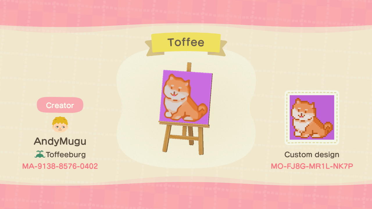 Animal Crossing Design Code: MO-FJ8G-MR1L-NK7P Shiba Inu