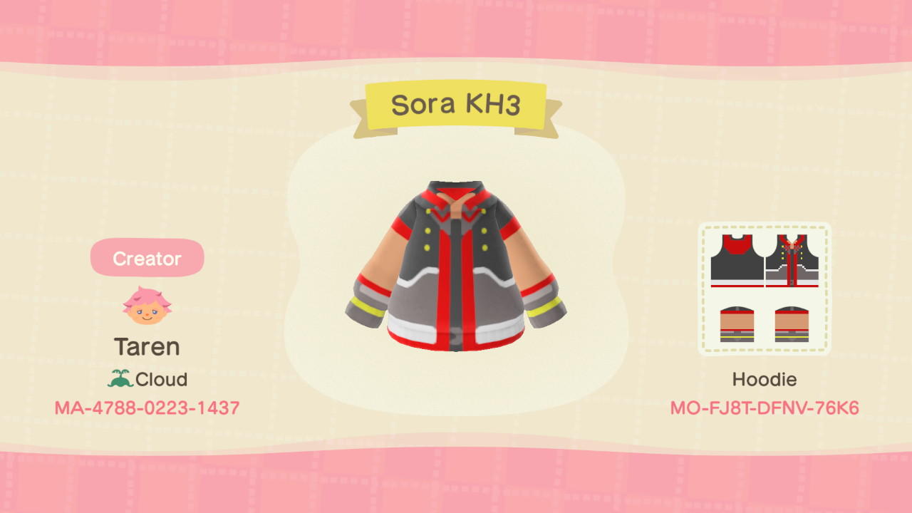 Animal Crossing Design Code: MO-FJ8T-DFNV-76K6 Sora KH3