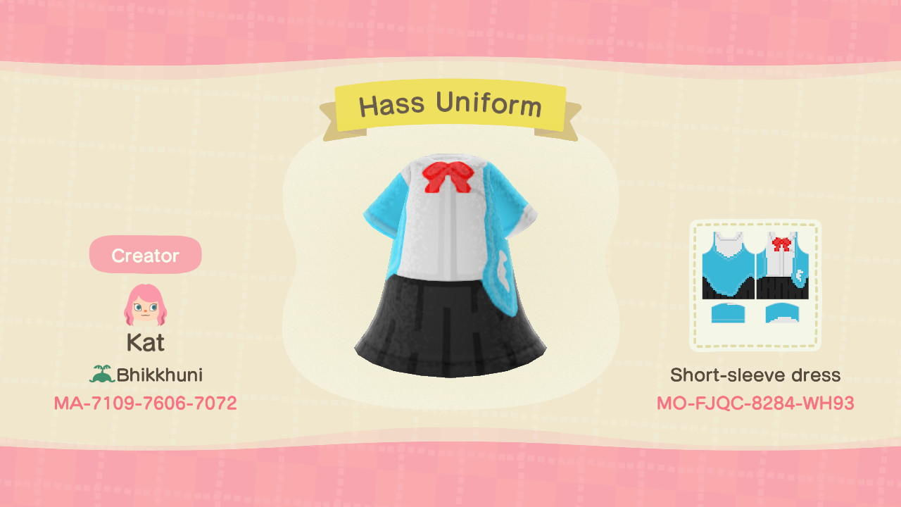 Animal Crossing Design Code: MO-FJQC-8284-WH93 Hass Uniform