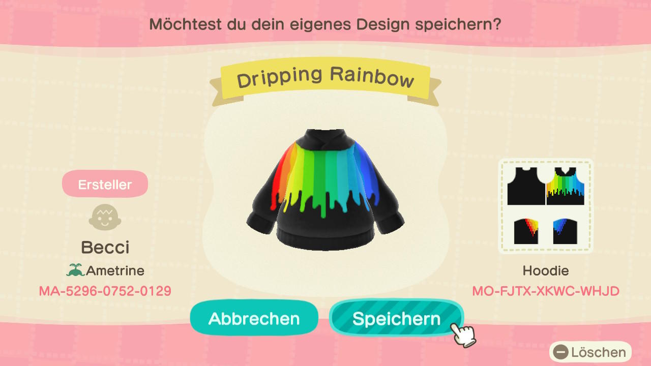 Animal Crossing Design Code: MO-FJTX-XKWC-WHJD Dripping Rainbow