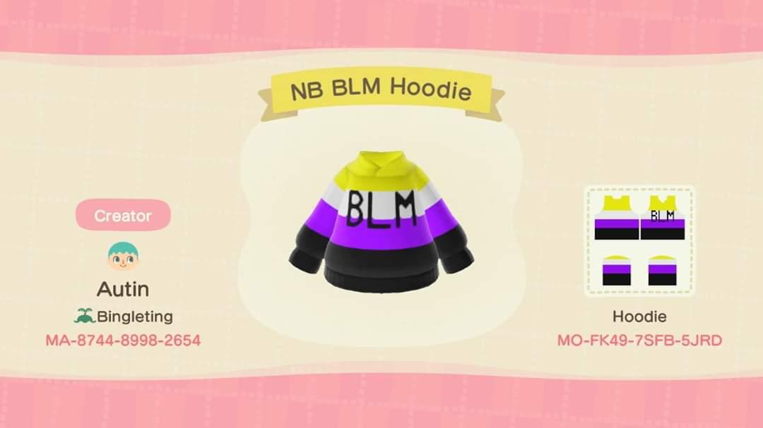 Animal Crossing Design Code: MO-FK49-7SFB-5JRD NB BLM Hoodie