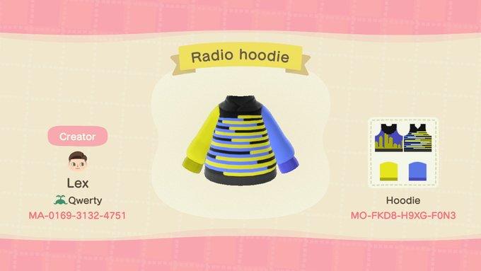 Animal Crossing Design Code: MO-FKD8-H9XG-F0N3 Radio Hoodie (YB)