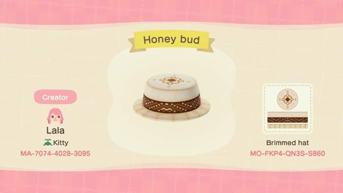 Animal Crossing Design Code: MO-FKP4-QN3S-S860 Honey bud (hat)