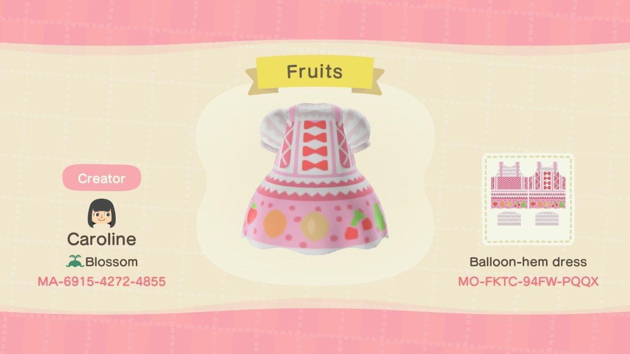 Animal Crossing Design Code: MO-FKTC-94FW-PQQX Fruits Kawaii Dress