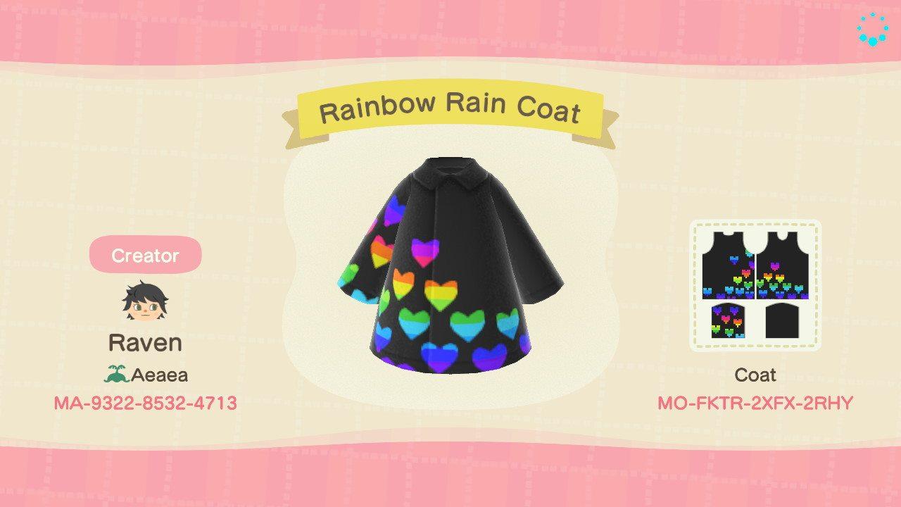 Animal Crossing Design Code: MO-FKTR-2XFX-2RHY Rainbow Rain Coat