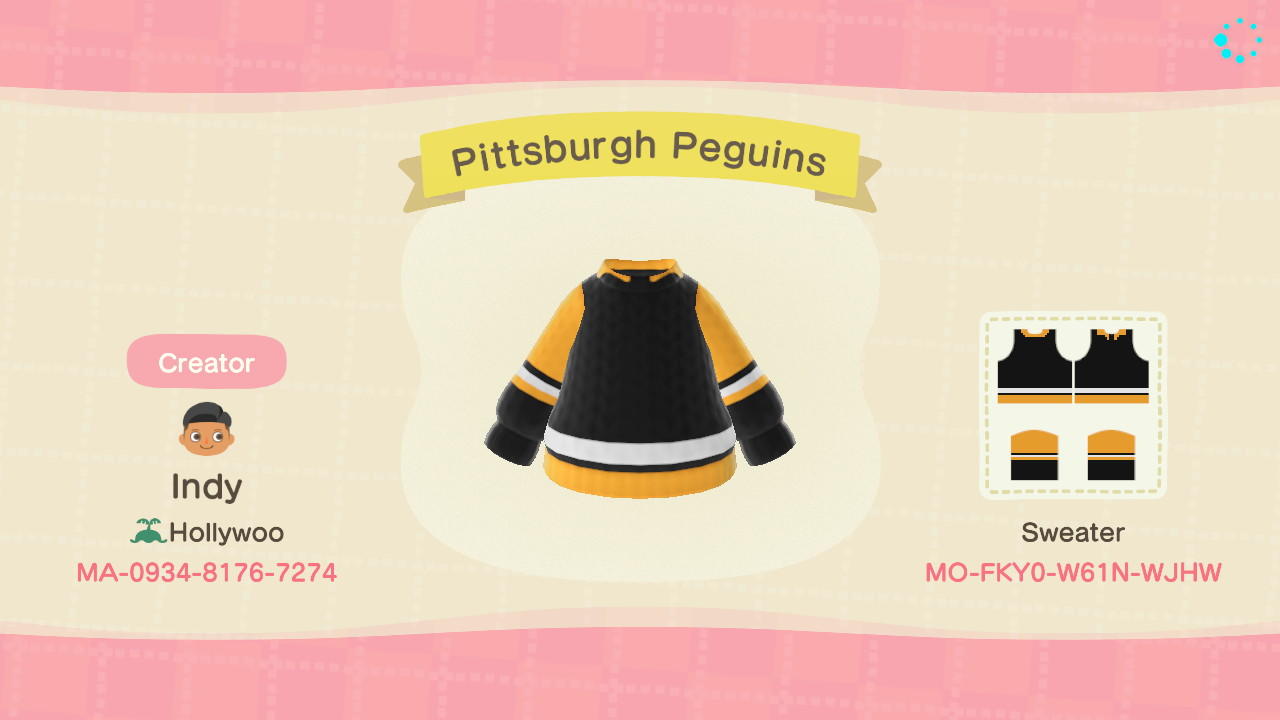 Animal Crossing Design Code: MO-FKY0-W61N-WJHW Pittsburgh Penguins