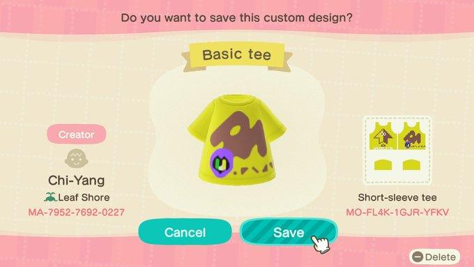 Animal Crossing Design Code: MO-FL4K-1GJR-YFKV Basic Tee
