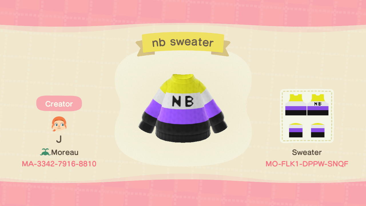 Animal Crossing Design Code: MO-FLK1-DPPW-SNQF Non-Binary Sweater